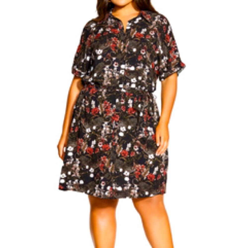 Black floral + leopards shirt dress/tie waist/size 20